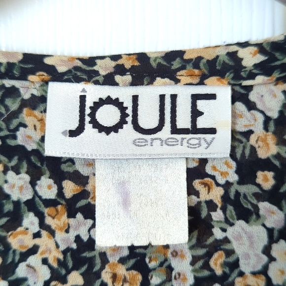 Joule Energy 80's Vintage Floral Button Down Tie Front Cropped Blouse Black M - Picture 4 of 12
